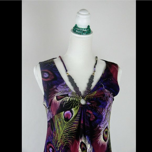 My Collection Sleeveless Dress Feather Pattern Blk - Picture 10 of 16